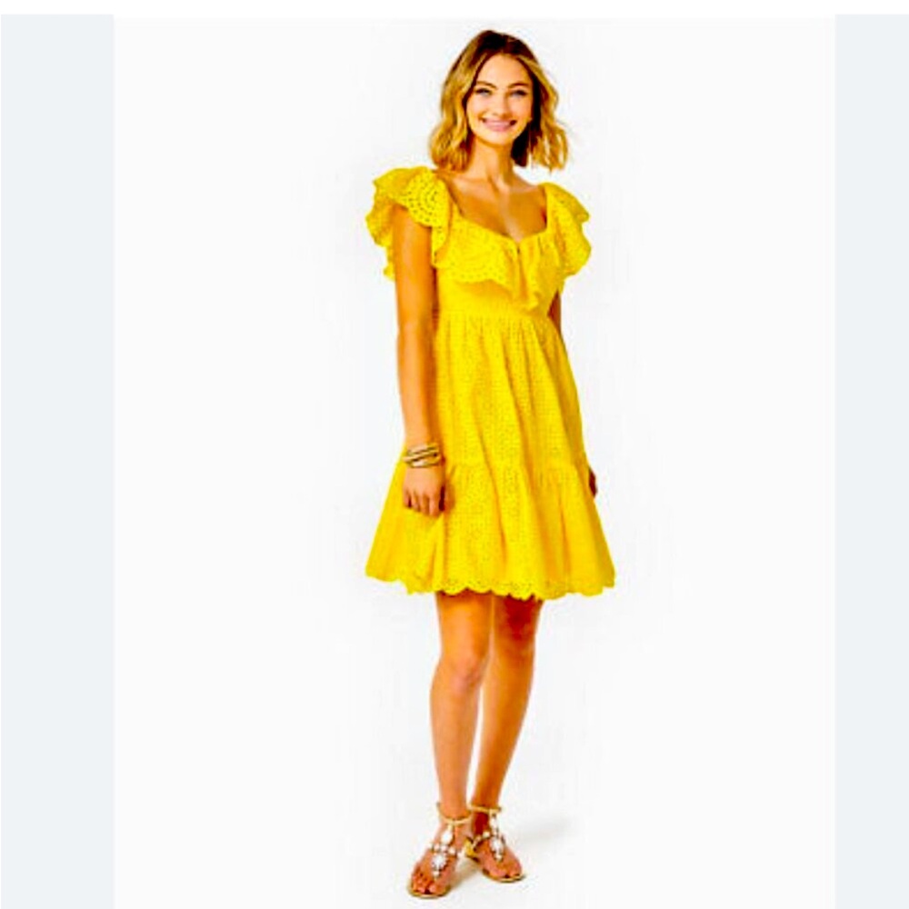 Lilly Pulitzer GORGEOUS Asteria Eyelet Dress Resort Yellow Size 12 NWT